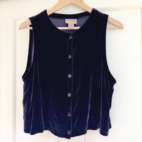 Eileen Fisher vintage rayon/silk Deep Plum Velvet Crop vest M - Picture 2 of 4